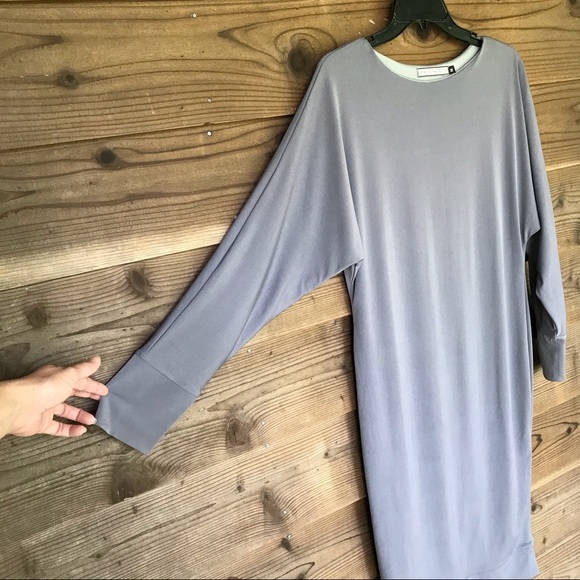 Lemon & Buzz Gray Dolman Sleeve Banded Hem Midi Dress Size Medium - Picture 11 of 13